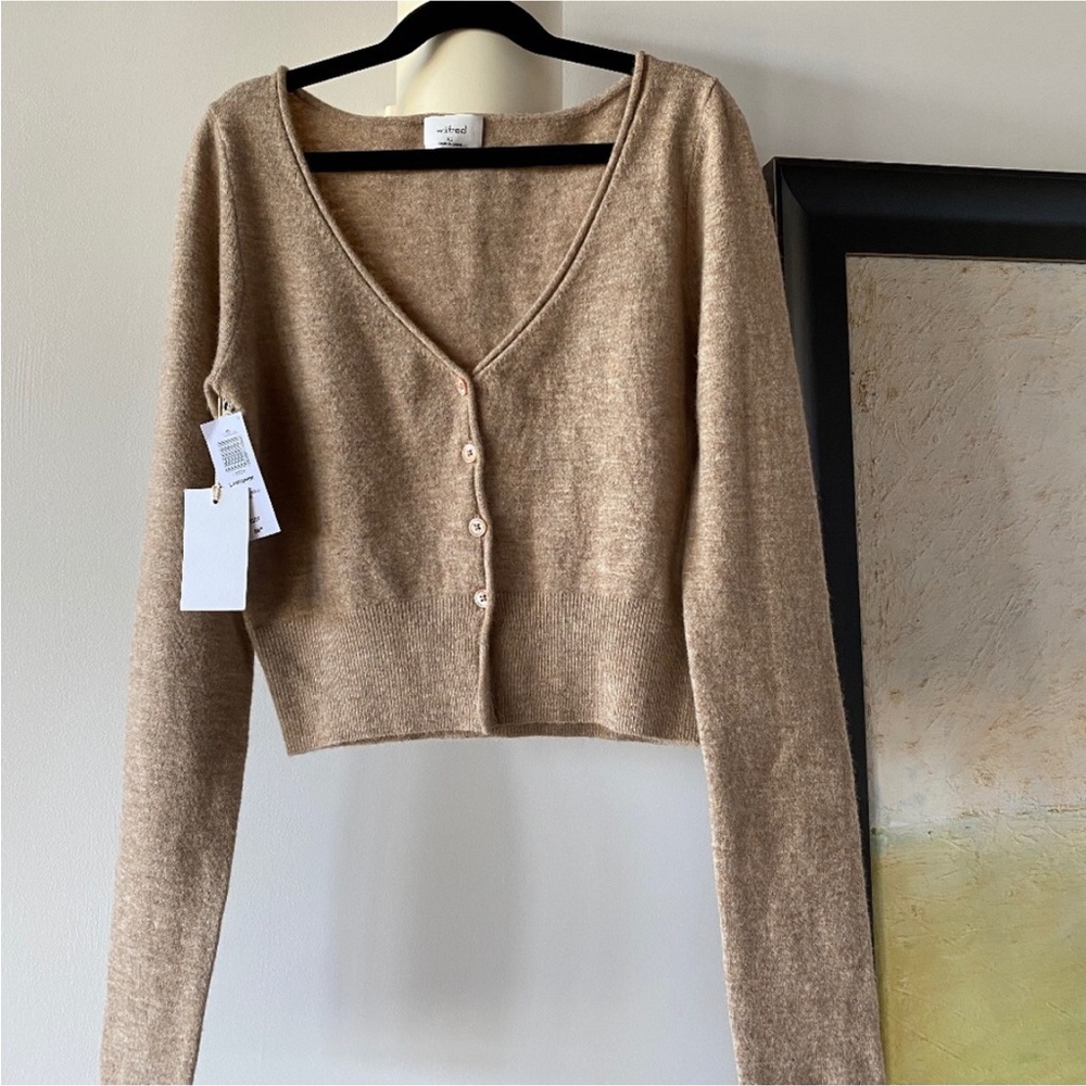 Aritzia Wilfred Santorini V-neck Cardigan, Heather Gold Caramel size M NWOT
